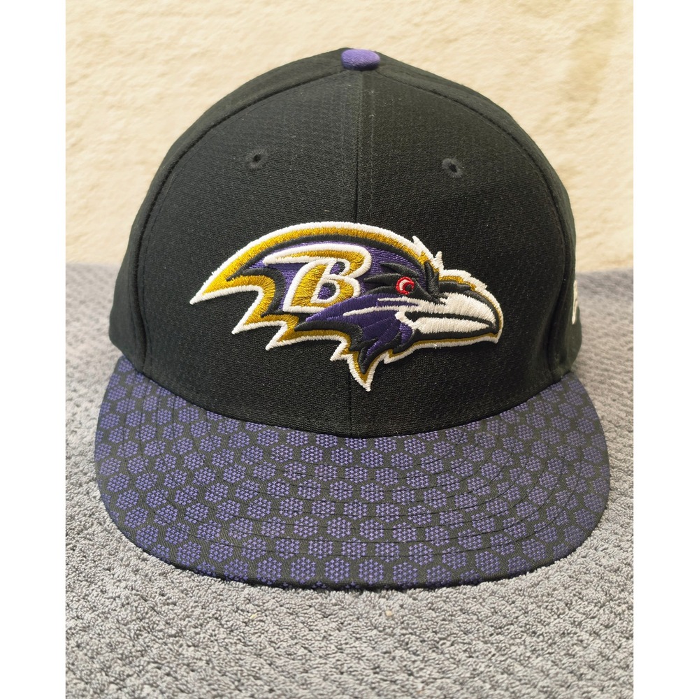 New Era 59FIFTY Baltimore Ravens Fitted Hat 7 3/8 Black Purple NFL Cap Hex Brim